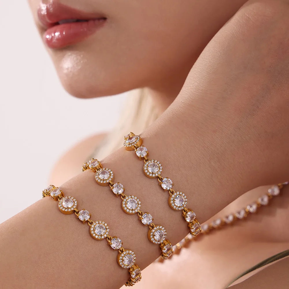 Women's Bracelet with Simple Design Inlaid with Zircon Stainless Steel Fashionable and Versatile Jewelry Accessories