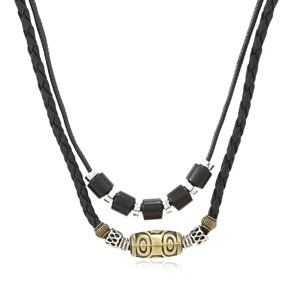 European and American cross-border punk style retro personality necklace trendy men woven wax rope antique pendant collarbone ch