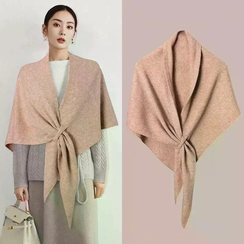 Winter Women Shawl Wraps Cardigan Cape Wool Blend Triangle Shawl Scarf Thickened With Knitted Warm Shoulder