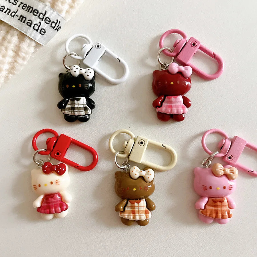 Hot Selling Cute Plaid Skirt Cat Keychain Pendant Cartoon Girl Backpack Hanging Accessories Student Best Friend Gifts