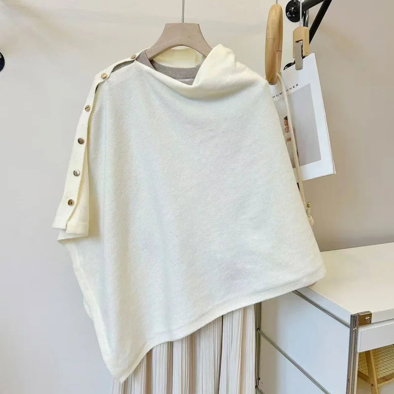 2025 New Large Shawl for Womens Spring and Autumn Fashion Versatile Diagonal Buckle Loose High-end Cape Knitted Shawls