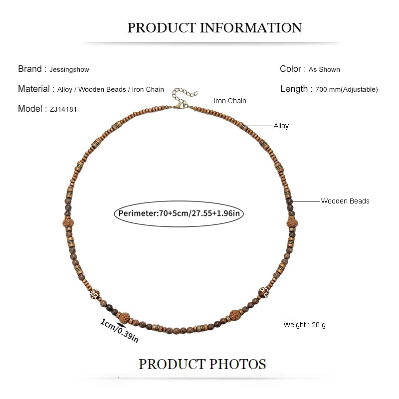 Bohemian Vintage Style Men's Wooden Bead Necklace - Long-Style Neck Jewelry