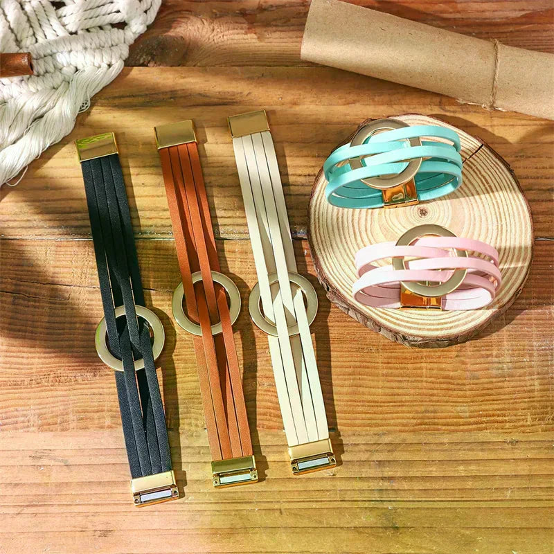 Leather Bracelets For Women 2026 Fashion Bracelets & Bangles Elegant Multilayer Wide Wrap Bracelet Female Jewelry Gift
