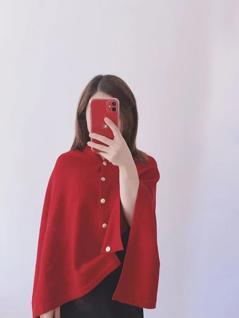 2025 New Large Shawl for Womens Spring and Autumn Fashion Versatile Diagonal Buckle Loose High-end Cape Knitted Shawls