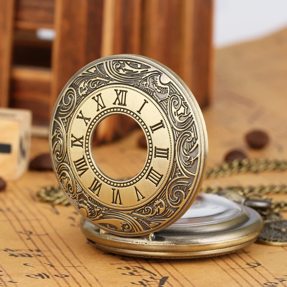 Charm Bronze Quartz Necklace Watch Men Women Roman Numerals Pendant Accessory Vintage Fashion Antique Pocket Clock Gifts