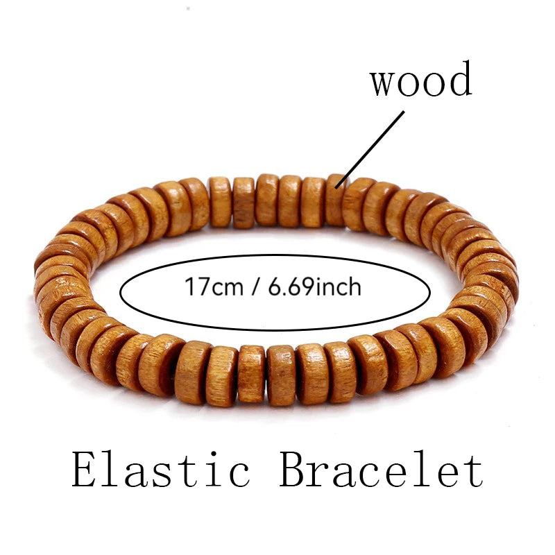 Wooden Beaded Elastic Bracelets & Bangles for Men and Women Vintage Jewelry Wrist Accessories Small Gifts Black Brown Beige Blue