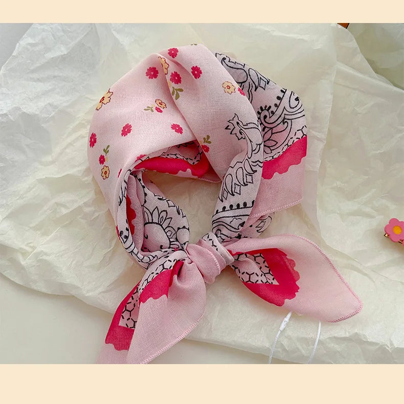 Women's Silk Scarf Fresh Breathable Soft Artistic Decorative Small Silk Scarf Retro Versatile Floral Cotton Linen Square Scarf