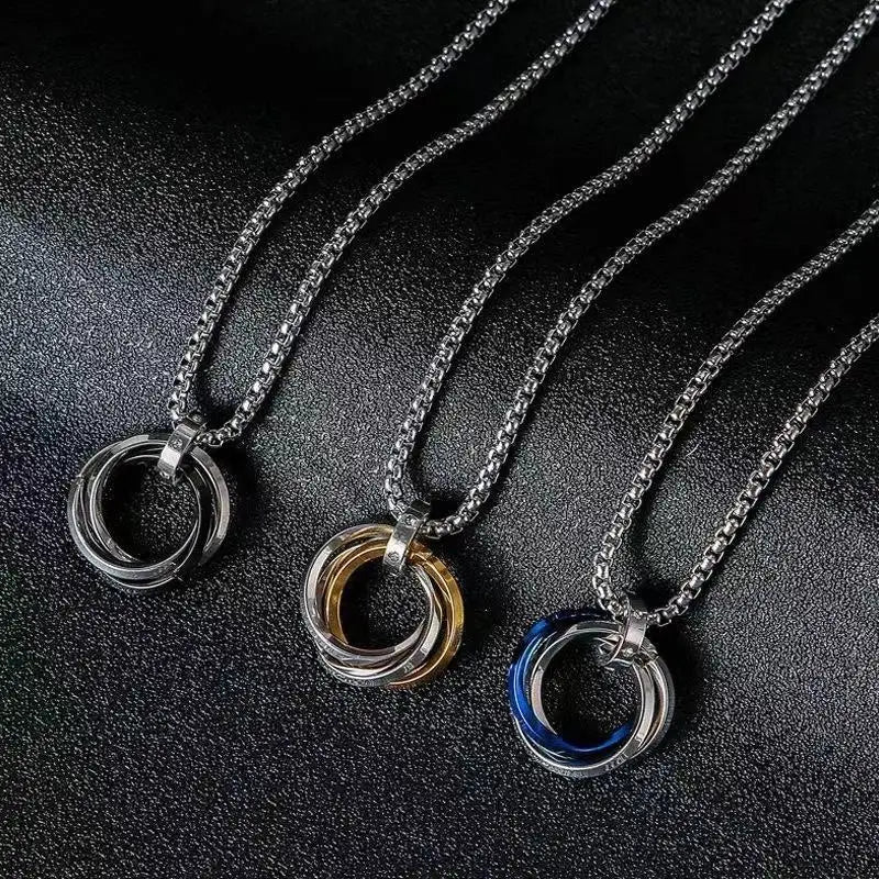 Men's Hip-hop Three-ring Necklace - Stainless Steel, Simple Refined with Minor Personality | Trendy Pendant Jewelry Gift