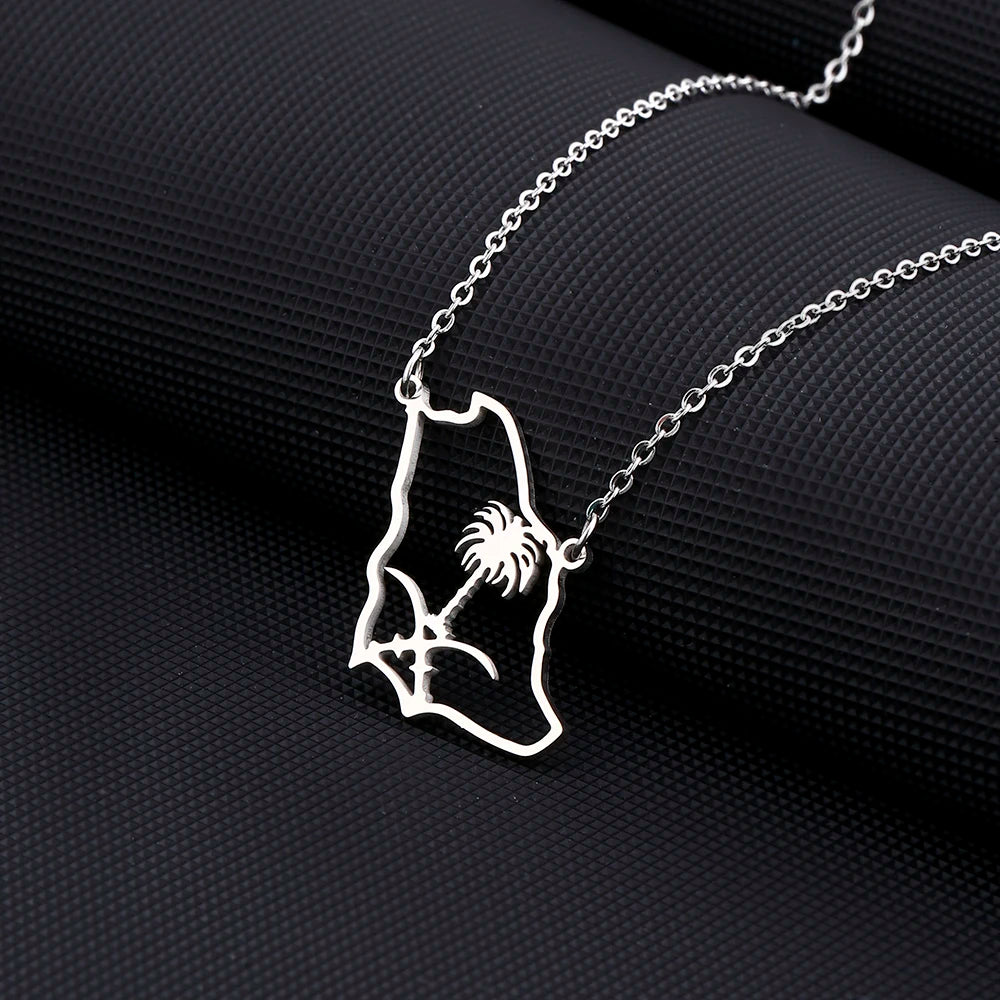 Fashion Saudi Arabia Map Flag Pendant Necklace Stainless Steel Arab Emblem Men Women Ethnic Map Jewelry Patriotic Gift