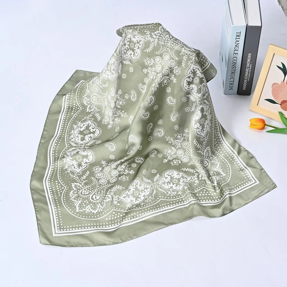 Women Scarf 70cm Black Hip Hop Bandana Kerchief Paisley Printed Hijab Headwear Wrist Hairwrap Square Scarves Print Handkerchief