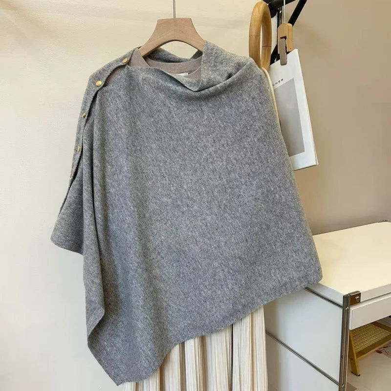 2025 New Large Shawl for Womens Spring and Autumn Fashion Versatile Diagonal Buckle Loose High-end Cape Knitted Shawls