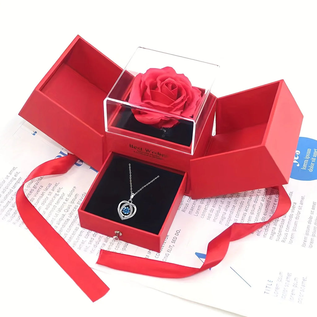 Women's Double Heart Necklace in Rose Gift Box - Elegant I Love You Jewelry Gift Suitable for Mother, Wife, Girlfriend 