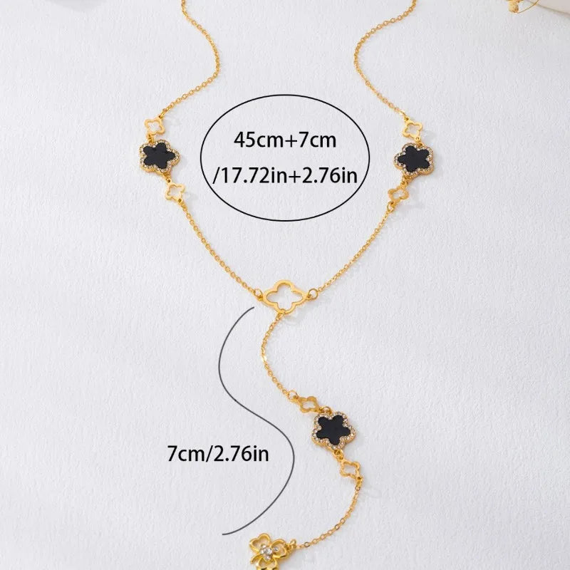 Necklace For Women Girls Oil Drop Flower Clover Y Sweater Chain Banquet Party Holiday Fashion Jewelry CN068
