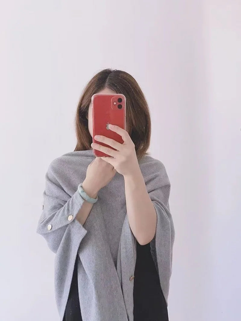 2025 New Large Shawl for Womens Spring and Autumn Fashion Versatile Diagonal Buckle Loose High-end Cape Knitted Shawls