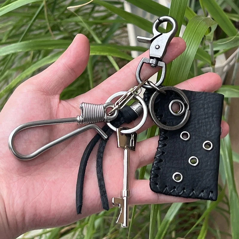 original Fashion Accessories Genuine leather keychain Jeans waist decoration Backpack metal pendant Brass stainless steel