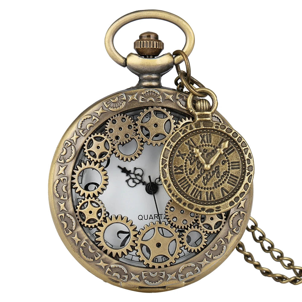 Charm Bronze Quartz Necklace Watch Men Women Roman Numerals Pendant Accessory Vintage Fashion Antique Pocket Clock Gifts