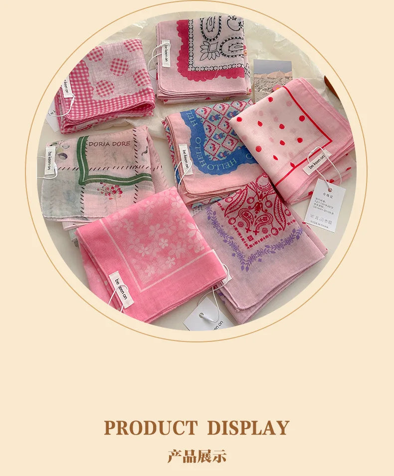 Women's Silk Scarf Fresh Breathable Soft Artistic Decorative Small Silk Scarf Retro Versatile Floral Cotton Linen Square Scarf