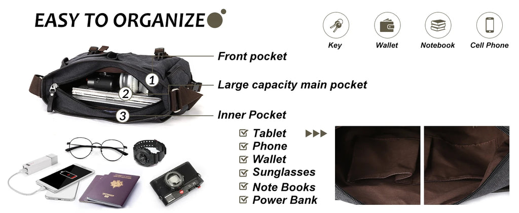 Messenger Bag for Men,Fashion School Bag Large Laptop Bag for Daily Use ,Multi-Functional Shoulder Bags Large Chest Daypack