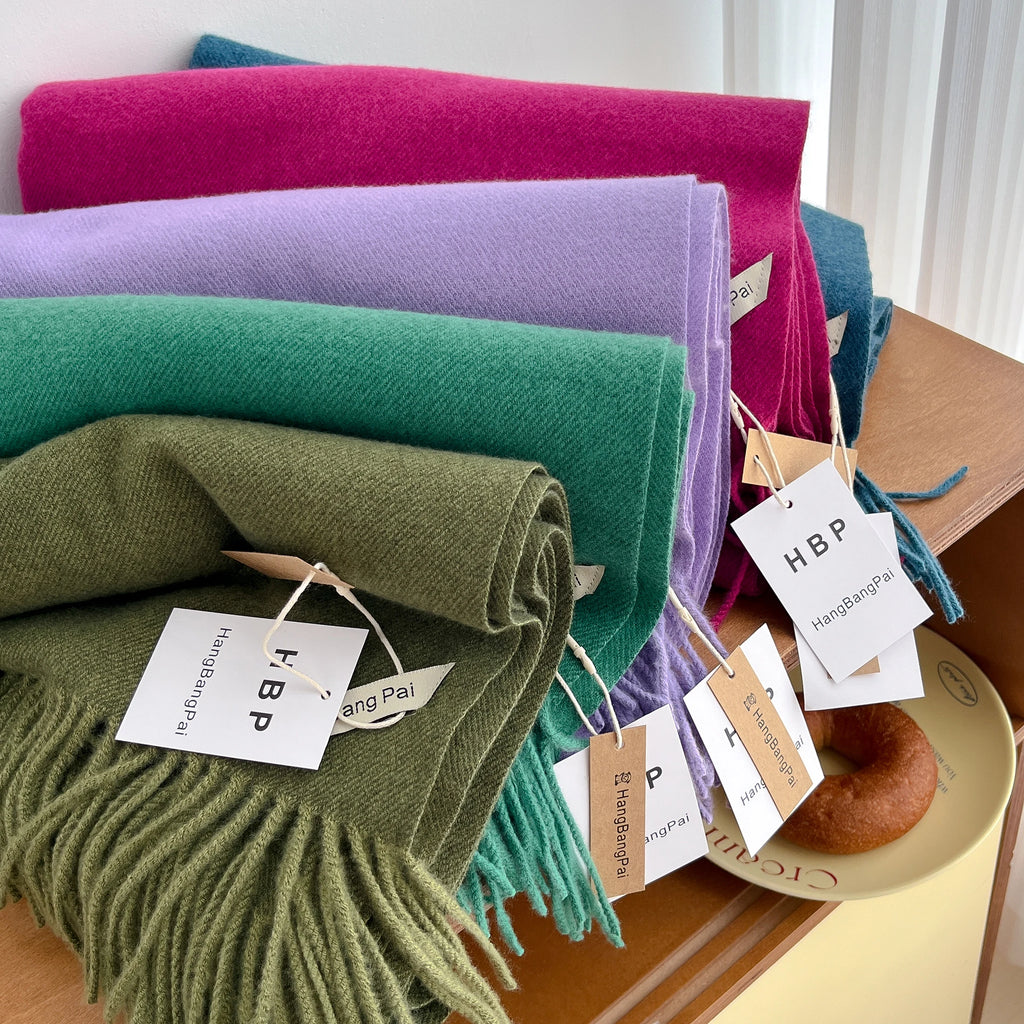 2025 New Winter Wool Scarf For Women Long Warm Cashmere Scarves Hijab Solid Lady Shawl Wrap Female Pashmina Bandana Head Scarfs