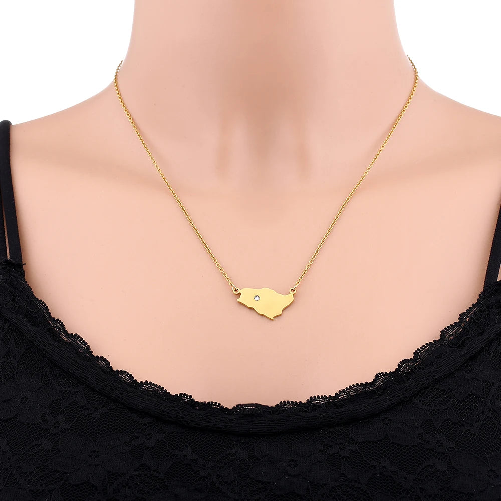 Fashion Saudi Arabia Map Flag Pendant Necklace Stainless Steel Arab Emblem Men Women Ethnic Map Jewelry Patriotic Gift