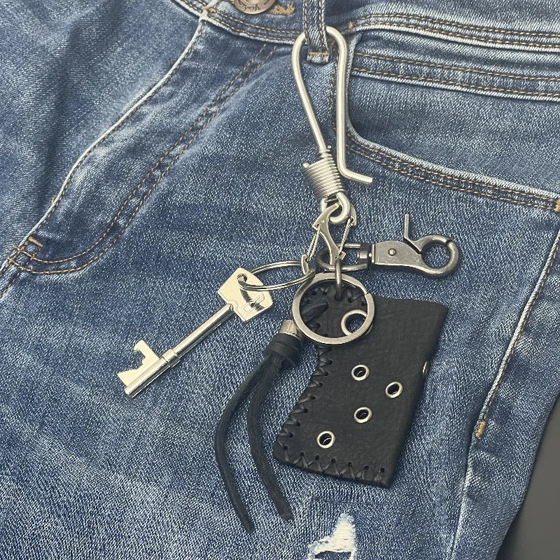 original Fashion Accessories Genuine leather keychain Jeans waist decoration Backpack metal pendant Brass stainless steel