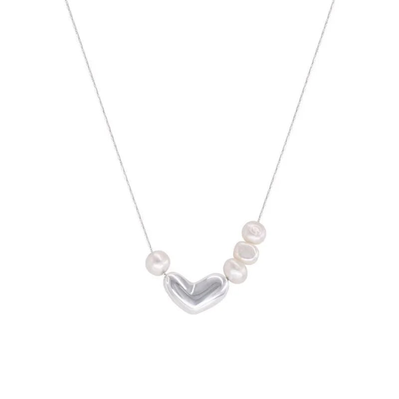 Simple Pearl Heart Shaped Necklace For Women Cold Style Elegant And Versatile Suitable For Collarbone Fashionable Jewelry