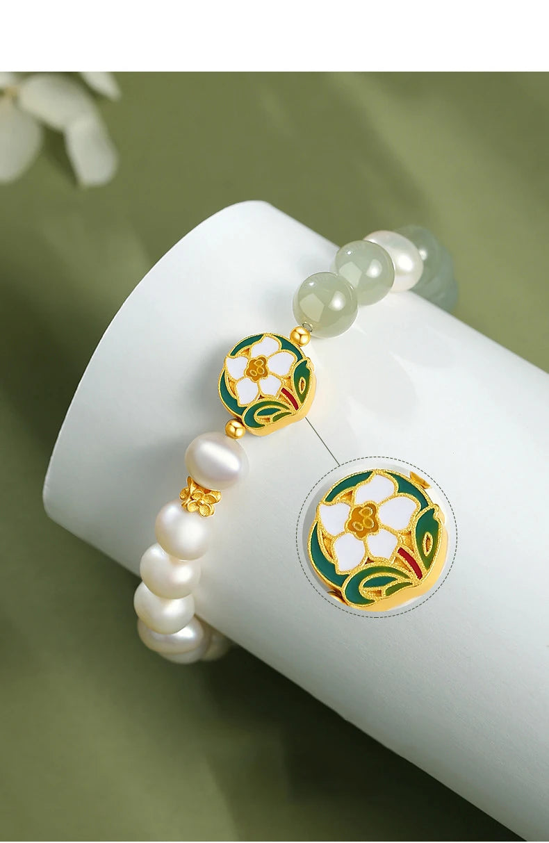 Women's Handmade Bracelet Round Beads With S925 Silver Gold-Plated Enamel - Multiple Styles Straight For Birthday Gift