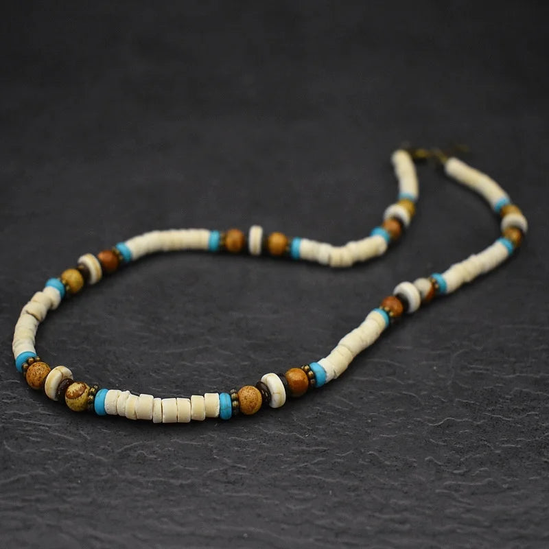 Natural Wood Beaded Short Choker Necklace for Men Trendy Small Beads Collar 2024 Fashion Jewelry on Neck Accessories Male Gift