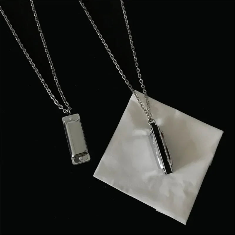 Mini Harmonica Necklace Men and Women Niche Design Sense Pendant Musical Can Blow The Sound Senior Creative Little Instruments