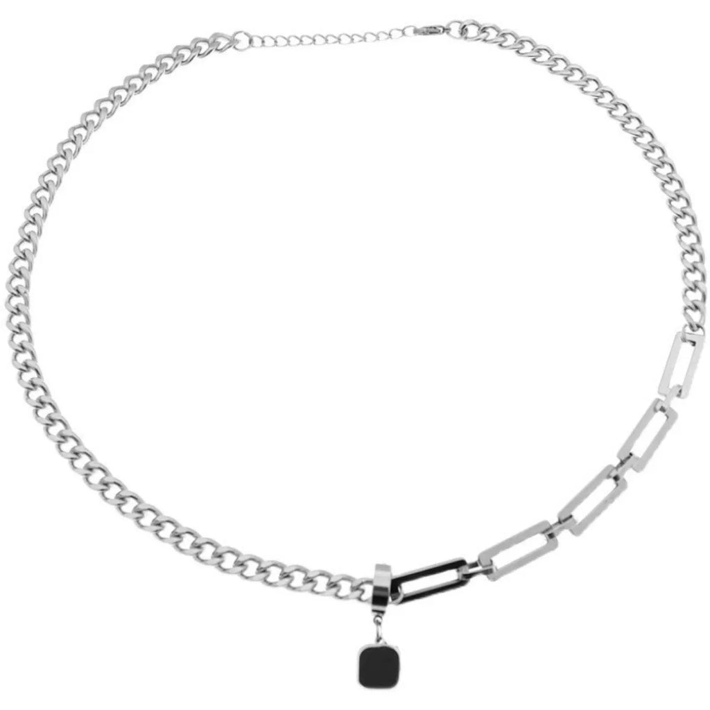 Black Beads with Square Pendant Necklace for Men Trendy Accessories on The Neck Collar 2025 Fashion Jewelry Male Decoration