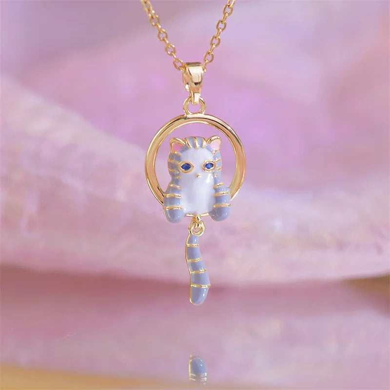 Cute Cat Necklace for Women - Unique Cat Pendant with Oil Drop Design - Fashionable and Personalized