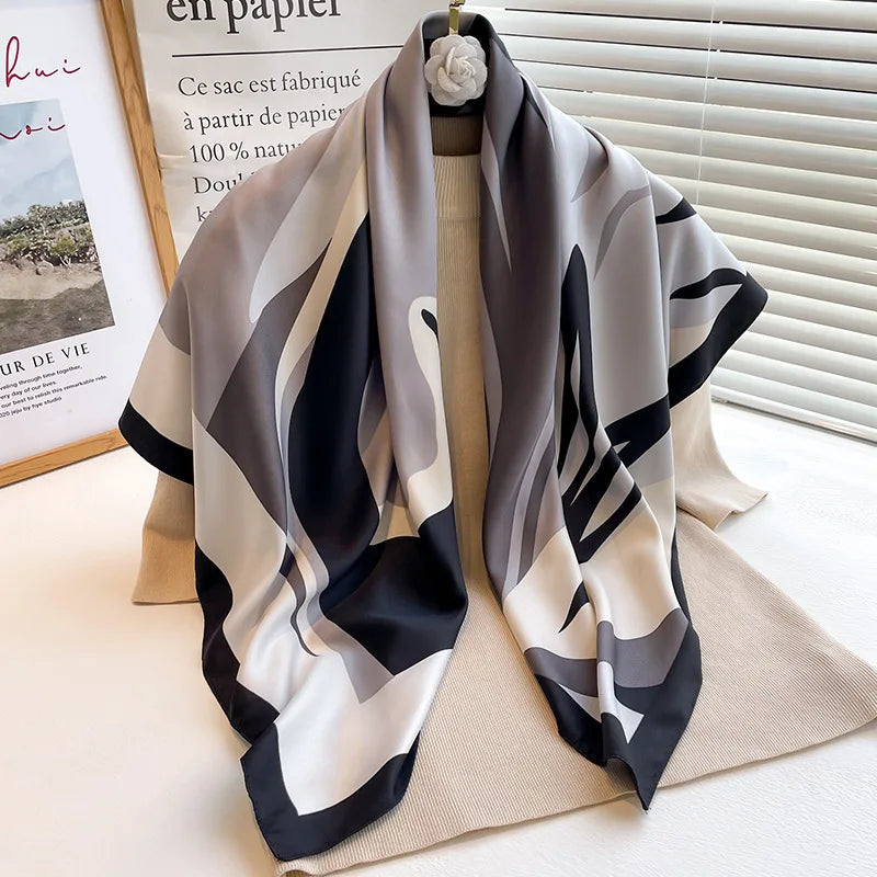Women's full-body printed silk scarf, stylish soft and comfortable shawl for daily wear, casual multi-functional scarf for women