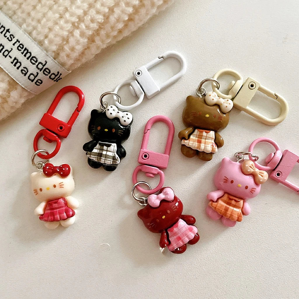Hot Selling Cute Plaid Skirt Cat Keychain Pendant Cartoon Girl Backpack Hanging Accessories Student Best Friend Gifts