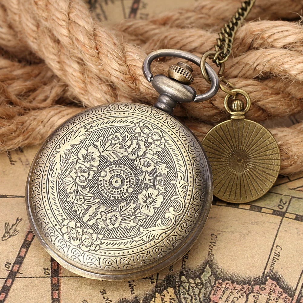 ساعة يد أنيقة من الكوارتز البرونزي، قلادة بأرقام رومانية، إكسسوار عتيق، ساعة جيب عتيقة، هدية مثالية للرجال والنساء.