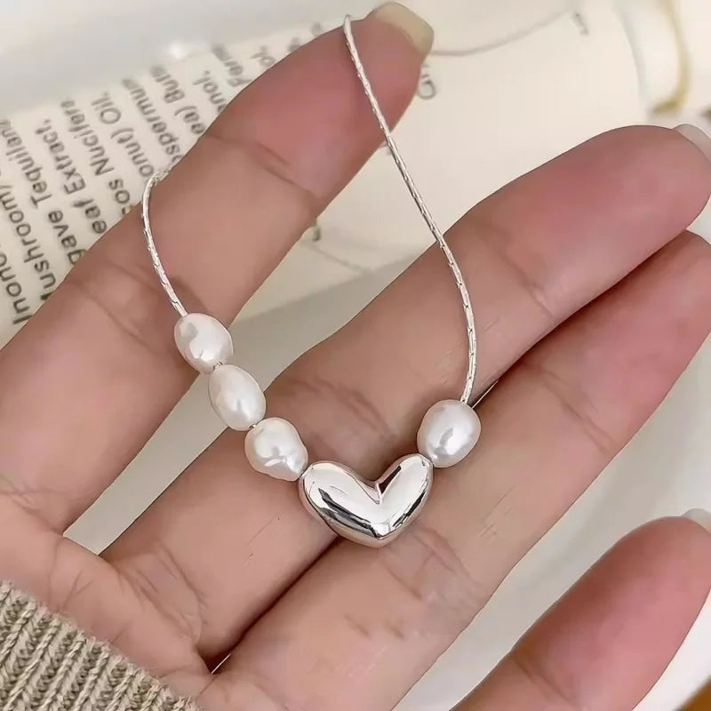 Simple Pearl Heart Shaped Necklace For Women Cold Style Elegant And Versatile Suitable For Collarbone Fashionable Jewelry