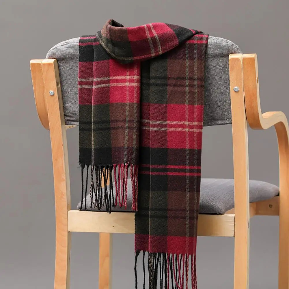 Men's Scarf Winter Warm Cashmere Classic Scarves Plaid Fringed Tassels Business Long Scarf Wraps Camping Hiking Scarf Shawl
