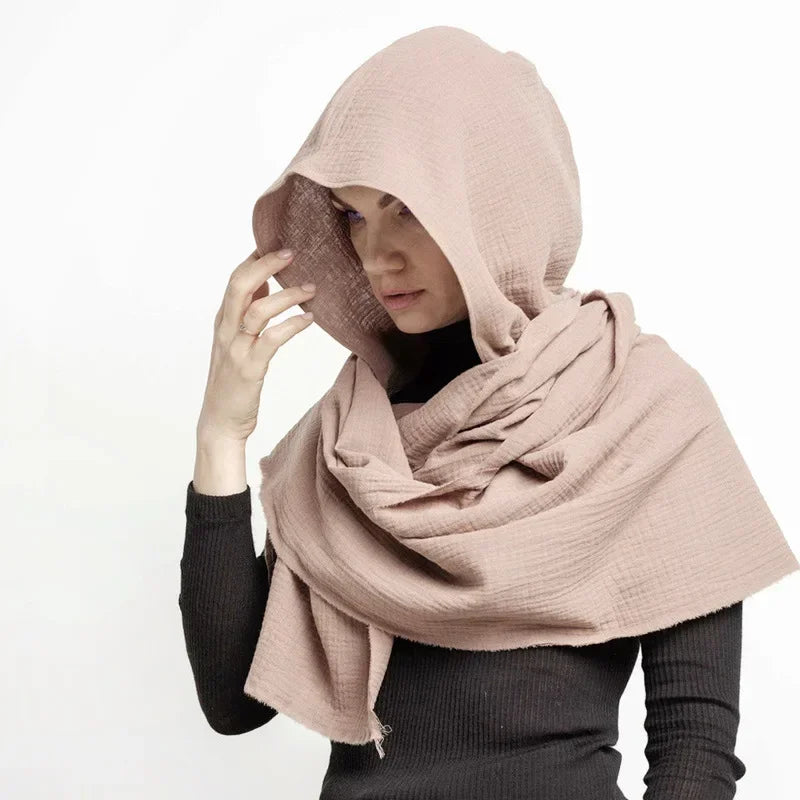 New European and American Men's Scarf with Hat Retro Cotton and Linen Scarf Autumn and Winter Warm Outdoor Sand Dune Shawl