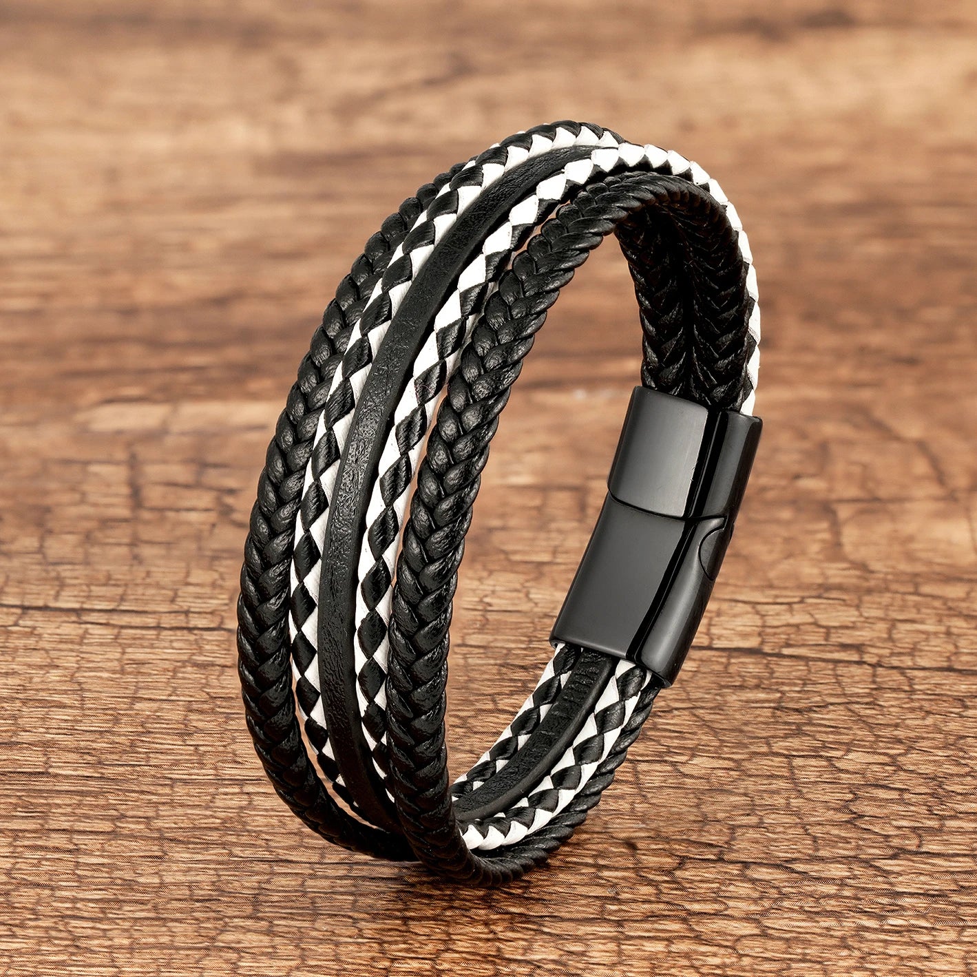 Classic Multilayer Weave Rope Men's Wrap Bracelet Vintage Black Red Genuine Leather Bracelet On Hand Male Wristband Jewelry