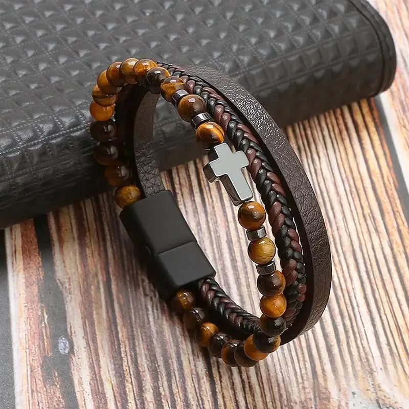 Classic Hand-Woven Leather Bracelet 19/21/23cm Multilayer Leather Men Bracelets Punk Bangle for Friend Charm Jewelry Gifts