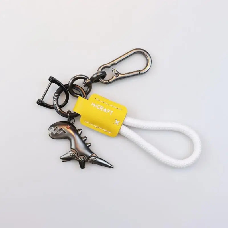 Motorcycle Decoration Accessories Little Dinosaur Car Keychain Single Leather Woven Rope Metal Keychain Handbag Pendant