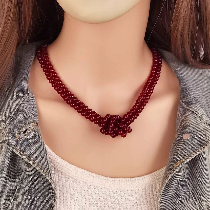 Women's 2 Strand Glass Beaded Knotted Pendant Necklace for Women Everyday Wear Statement Fashion Jewelry Gifts Free Shipping