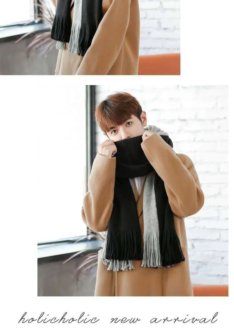 Fashion Classic Men Scarf Korean Version Warm Knitted Thick Thermal Simple Solid Muffler Winter Long Soft Windproof Scarves Male