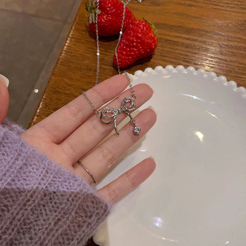Bow Knot Pendant Necklace For Women Design Elegant Korean Fashion Necklaces Woman Charms  Party Lady Accesorios
