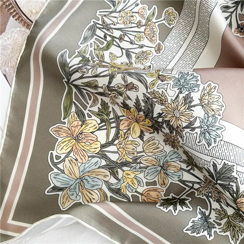 90 Silk Scarf Ladies 100% Real Silk Scarf Neckerchief Floral Printed Womens Fashion Elegant Silk Shawl Foulard Female Gifts