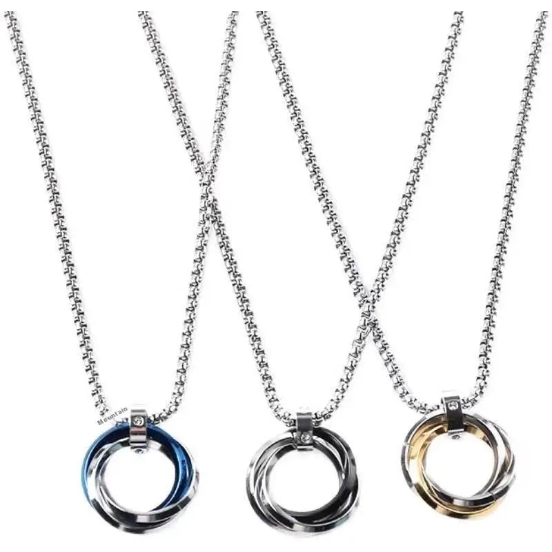 Men's Hip-hop Three-ring Necklace - Stainless Steel, Simple Refined with Minor Personality | Trendy Pendant Jewelry Gift