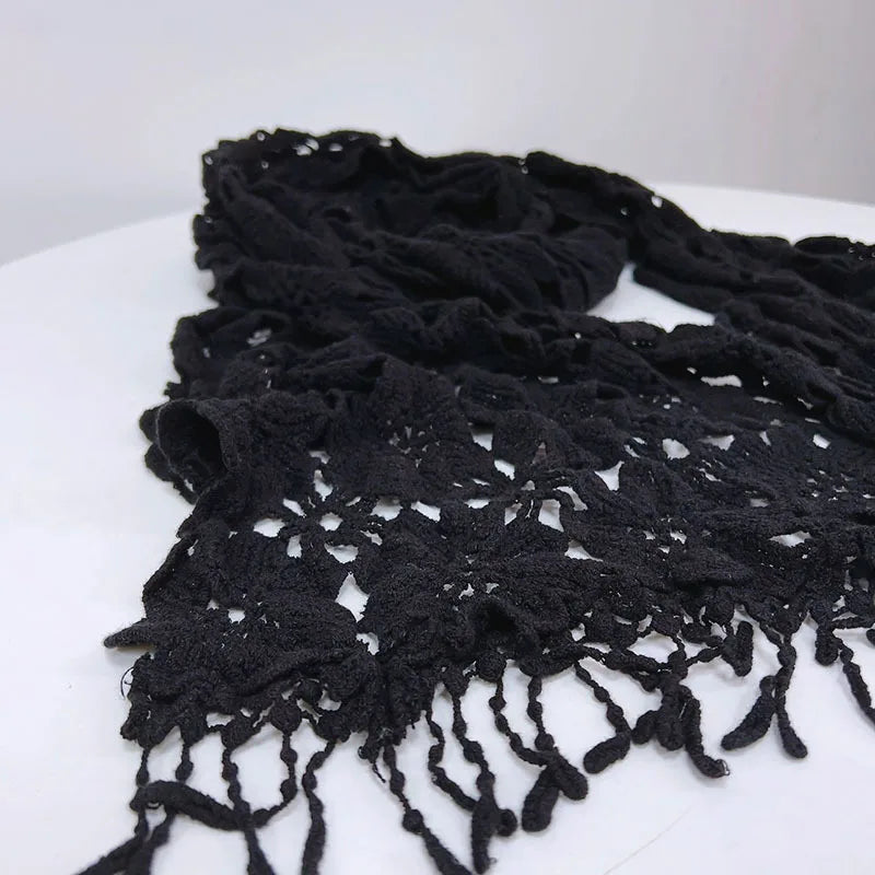 Lace Crocheted Knitted Shawl Women Fashion Ivory Solid Cotton Lace Scarf 40*190cm
