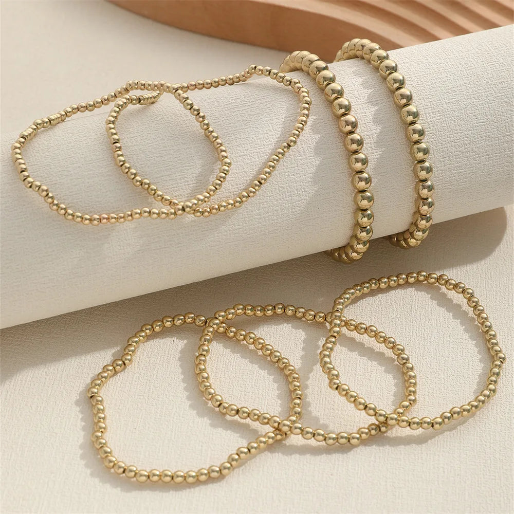 New Beaded Bracelets for Women Charm Link Chain Statement Bracelets Bangles Handmade Gold Color Beads Elastic Hand Jewelry