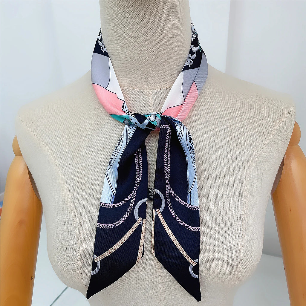 Women Scarf 2024 New Brand Design Luxury Twill Silk Scarf Fashion Headband Foulard Skinny Hair Bag Scarves Neckerchief