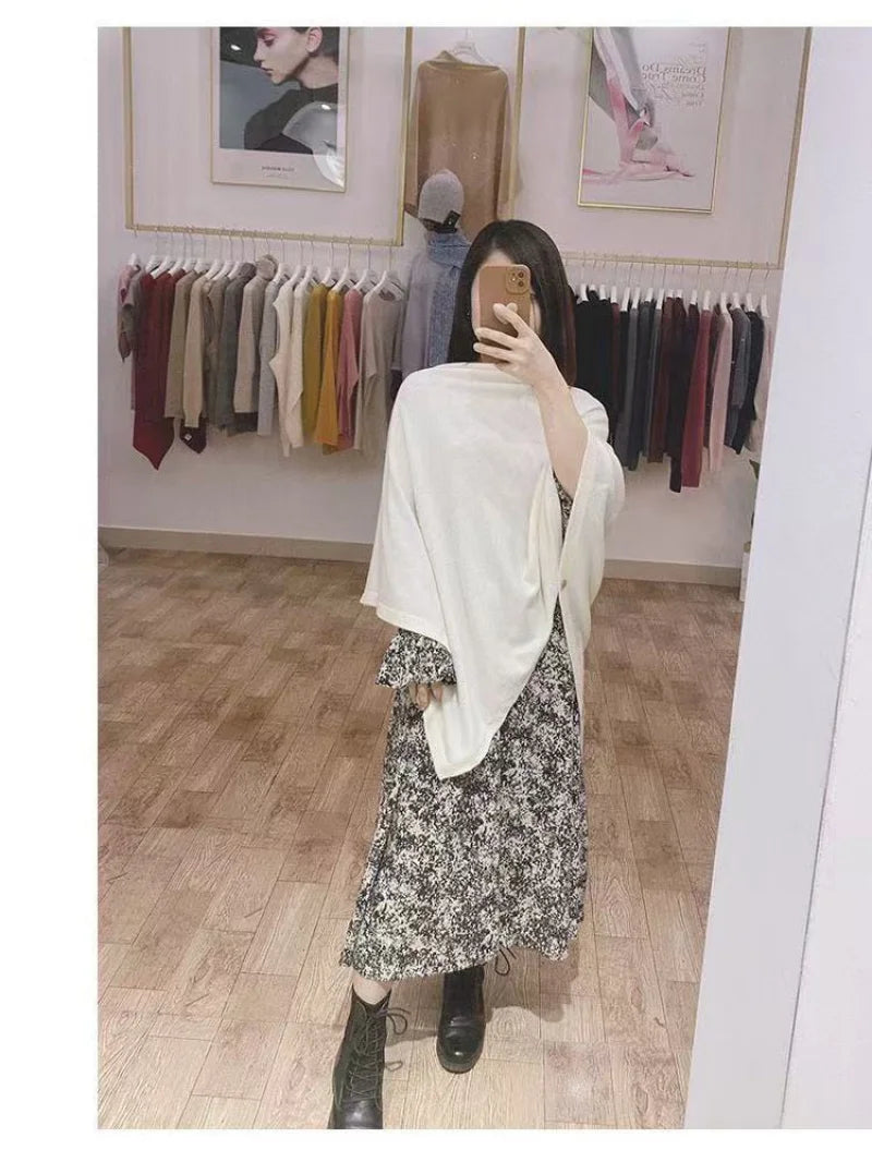 2025 New Large Shawl for Womens Spring and Autumn Fashion Versatile Diagonal Buckle Loose High-end Cape Knitted Shawls