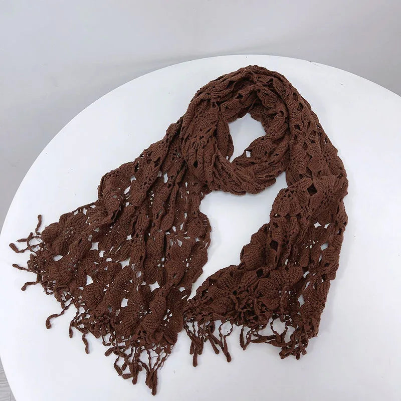 Lace Crocheted Knitted Shawl Women Fashion Ivory Solid Cotton Lace Scarf 40*190cm